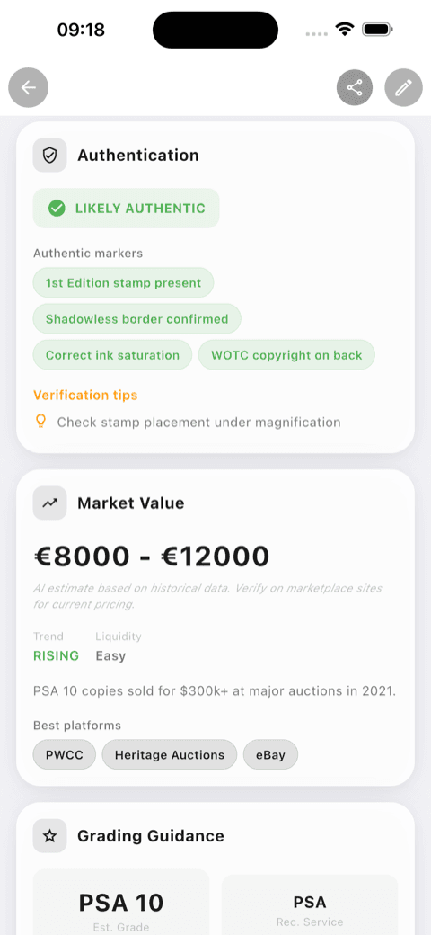 Authentication detail showing likely authentic verdict